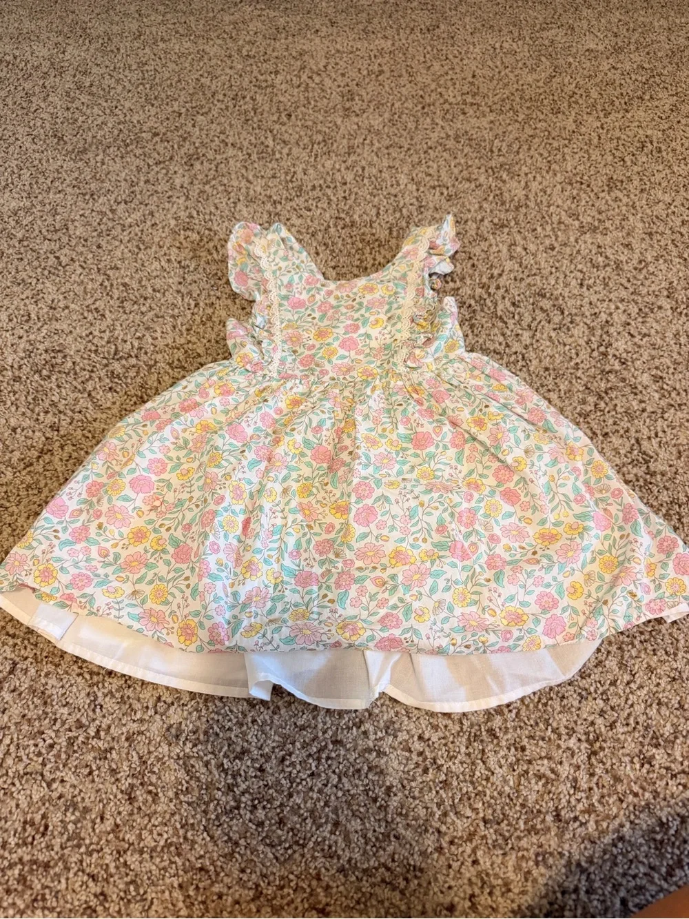 cupcakes & cashmere Floral Ruffled Sundress in Pastel Pink, Yellow, Green. 7254